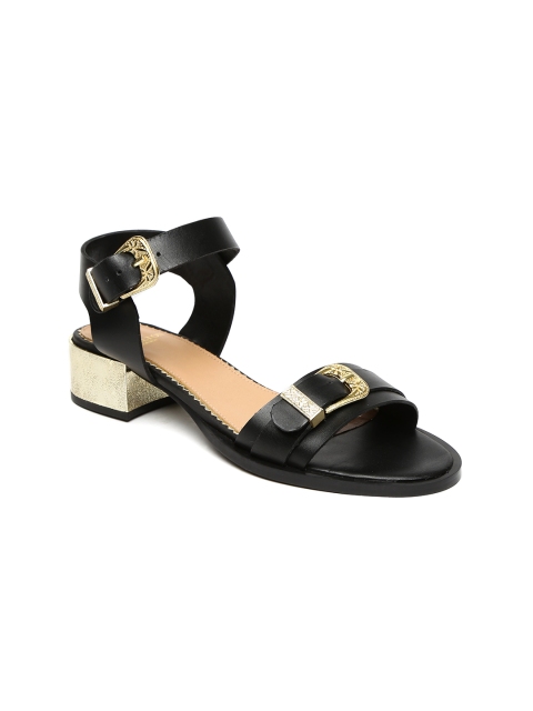 Carlton London Women Black Leather Sandals
