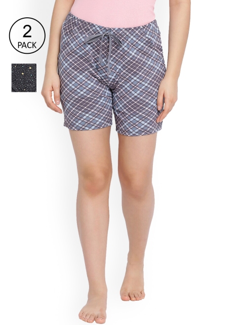 LYRA Women Pack of 2 Black & Blue Cotton Shorts