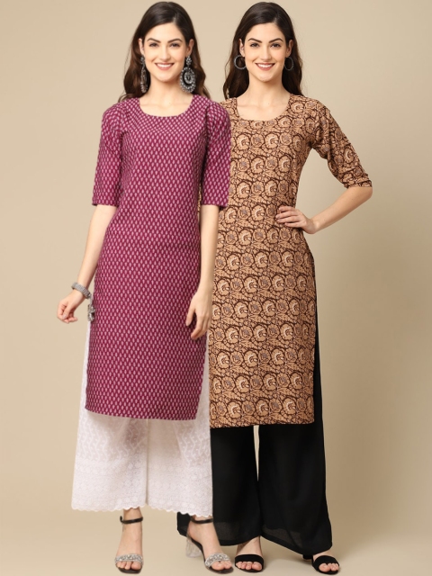 1 Stop Fashion Women Pack Of 2 Burgundy & Brown Floral Printed Block Print Crepe Kurta
1 Stop Fashion Women Pack Of 2 Burgundy & Brown Floral Printed Block Print Crepe Kurta