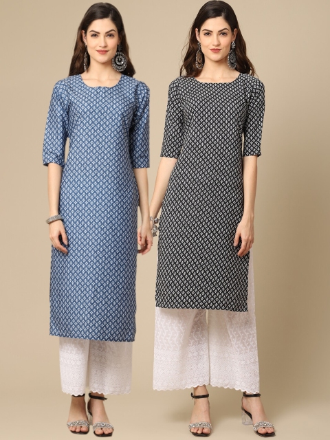 1 Stop Fashion Women Pack Of 2 Blue & Black Geometric Printed Block Print Crepe Kurta
1 Stop Fashion Women Pack Of 2 Blue & Black Geometric Printed Block Print Crepe Kurta