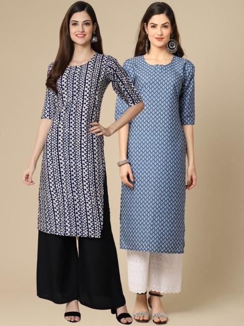 1 Stop Fashion Women Pack Of 2 Blue & Black Geometric Printed Block Print Crepe Kurta
1 Stop Fashion Women Pack Of 2 Blue & Black Geometric Printed Block Print Crepe Kurta