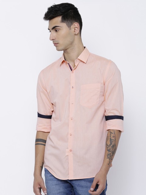 Black coffee Men Peach-Coloured Comfort Slim Fit Solid Casual Shirt