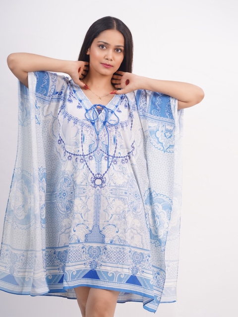 Rajoria Instyle Women Blue Printed Kaftan Dress