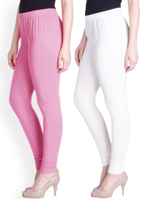 LYRA Women Pack Of 2 Churidar Length Solid Leggings, Pink