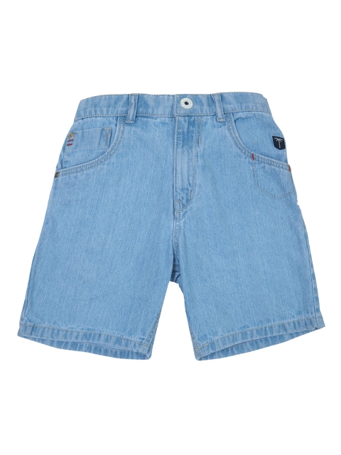 Palm Tree Boys Blue Solid Regular Fit Denim Shorts