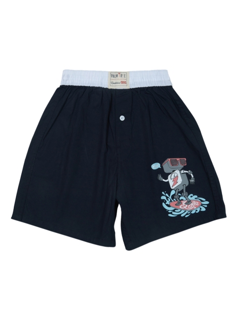 Palm Tree Boys Navy Printed Detail Shorts, Navy blue