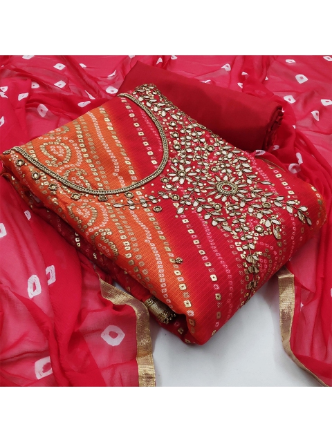 KALINI Red & White Unstitched Dress Material