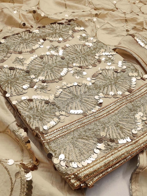 KALINI Beige & Brown Unstitched Dress Material