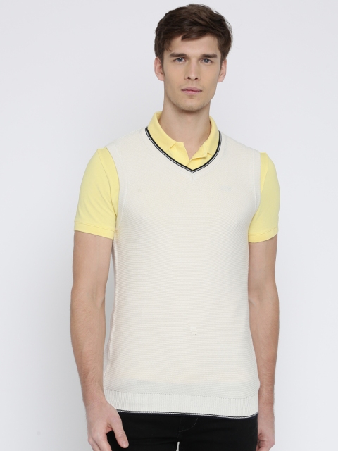 Levis Men Off-White Solid Sweater Vest