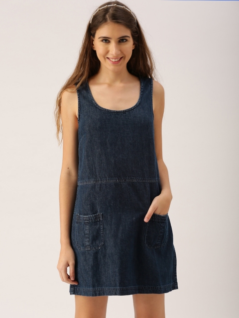 DressBerry Women Blue Solid Denim A-Line Dress