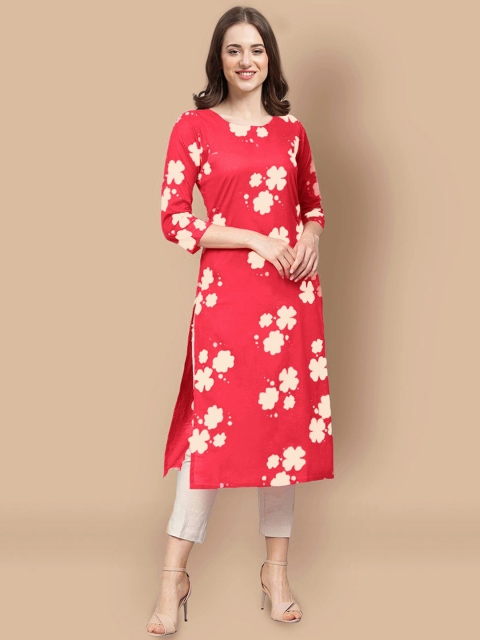 1 Stop Fashion Women Pack of 2 Red & Black Floral Printed Crepe Kurta