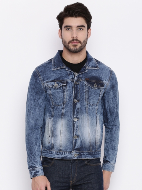 People Men Blue Washed Denim Jacket