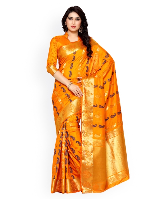 MIMOSA Gold-Toned Art Silk Woven Design Kanjeevaram Saree