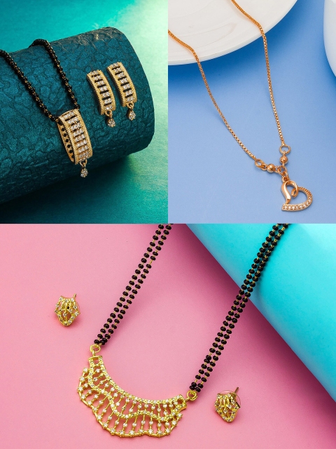 aadita Set Of 3 Gold-Plated White Stone-Studded & Black-Beaded Mangalsutra With Earrings
aadita Set Of 3 Gold-Plated White Stone-Studded & Black-Beaded Mangalsutra With Earrings