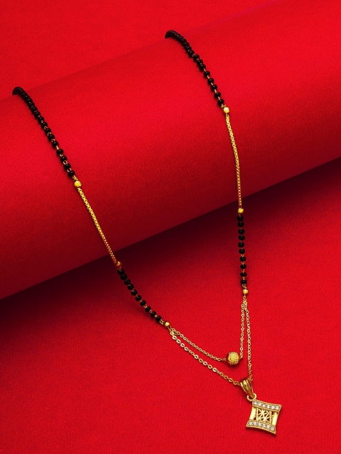 aadita Set Of 2 Gold-Toned & White Stones-Studded & Beaded Mangalsutra With Earrings