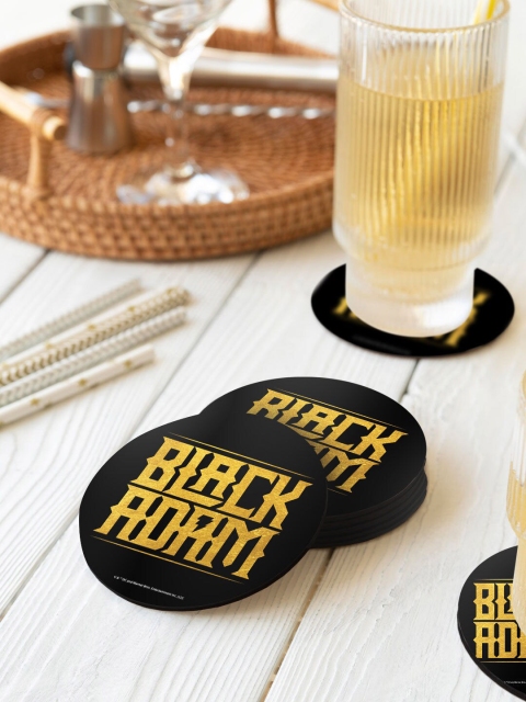 macmerise Pack of 6 Yellow & Black Printed Gold Adam Typo Designed Circular Coasters