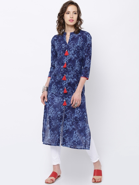 Vishudh Women Blue Printed Straight Kurta