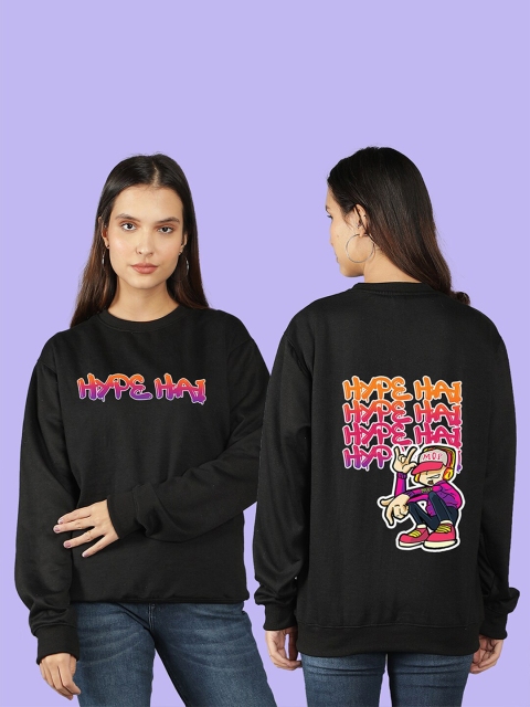 Mad Over Print Women Black Typography Printed Sweatshirt