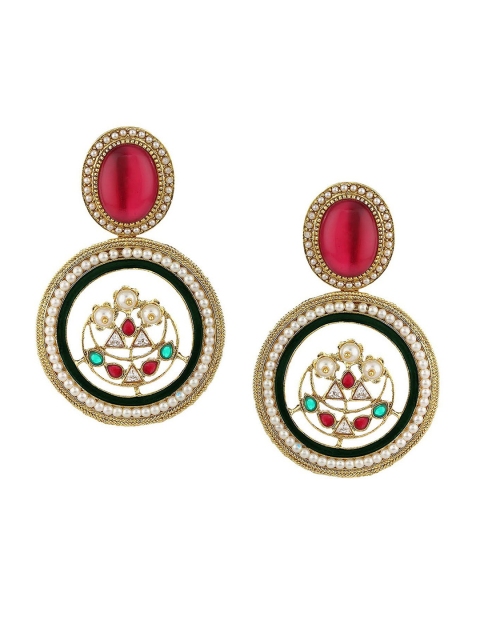 Adwitiya Collection Women Gold-Plated Circular Drop Earrings, Red