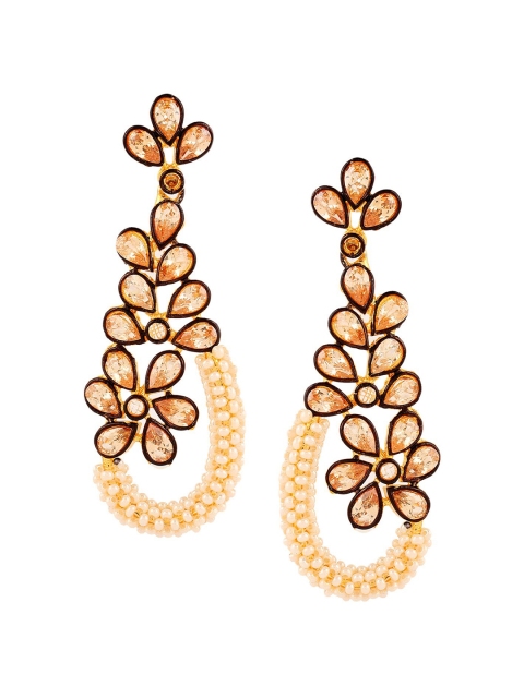 Adwitiya Collection Peach and Gold Plated Floral Drop Earrings