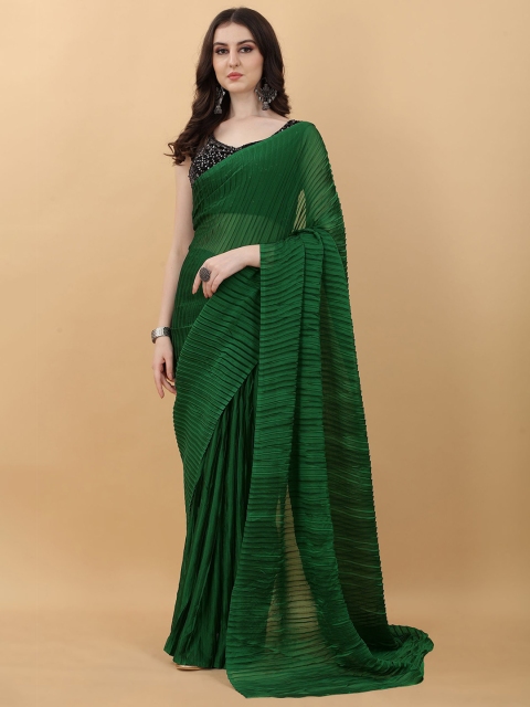 kasee Green Printed Striped Saree
