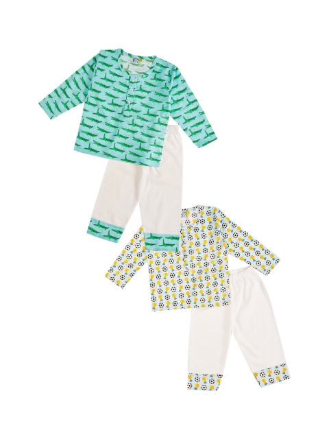 frangipani Boys Blue & Green Conversational Printed Pure Cotton Night suit