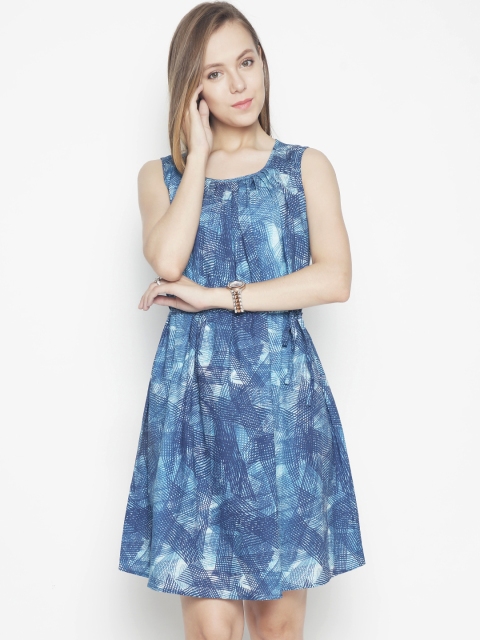 Voi Jeans Women Blue Printed A-Line Dress