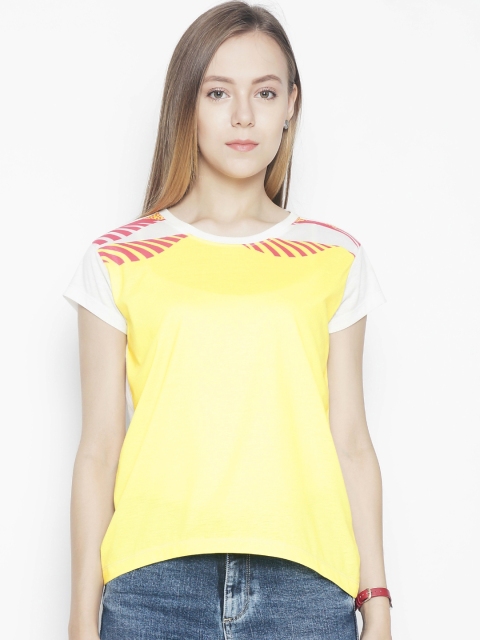 Voi Jeans Women Yellow Colourblocked Round Neck T-shirt