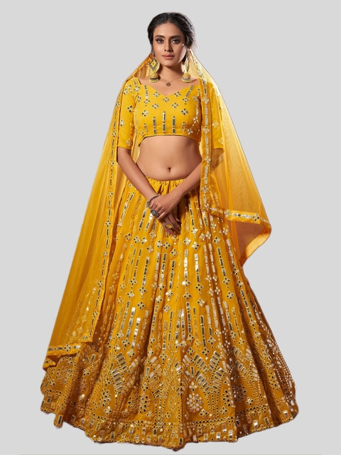 DRESSTIVE Mustard & Silver-Toned Mirror Work Semi-Stitched Lehenga & Blouse With Dupatta
DRESSTIVE Mustard & Silver-Toned Mirror Work Semi-Stitched Lehenga & Blouse With Dupatta