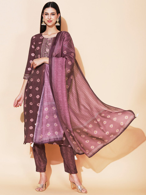 FASHOR Women Mauve Ethnic Motifs Printed Kurta with Trousers & With Dupatta
FASHOR Women Mauve Ethnic Motifs Printed Kurta with Trousers & With Dupatta