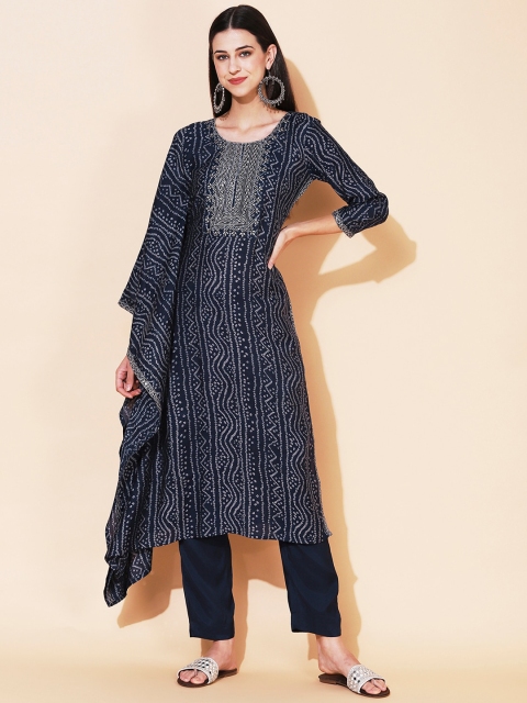 FASHOR Women Navy Blue Bandhani Embroidered Mirror Work Kurta with Trousers & With Dupatta
FASHOR Women Navy Blue Bandhani Embroidered Mirror Work Kurta with Trousers & With Dupatta