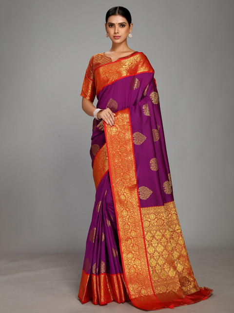 Varkala Silk Sarees Purple & Red Woven Design Zari Silk Blend Heavy Work Gadwal Saree 
Varkala Silk Sarees Purple & Red Woven Design Zari Silk Blend Heavy Work Gadwal Saree