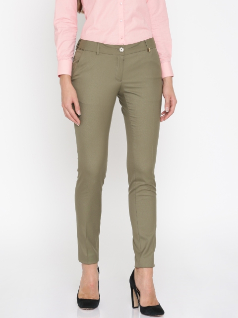 Park Avenue Woman Women Khaki Tapered Fit Solid Formal Trousers