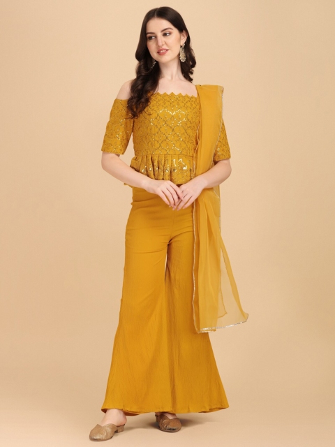 Virah Fashion Women Mustard Top with Palazzos & Dupatta