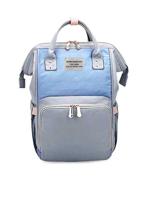 HOUSE OF QUIRK Women Grey & Blue Self Design Diaper Bags