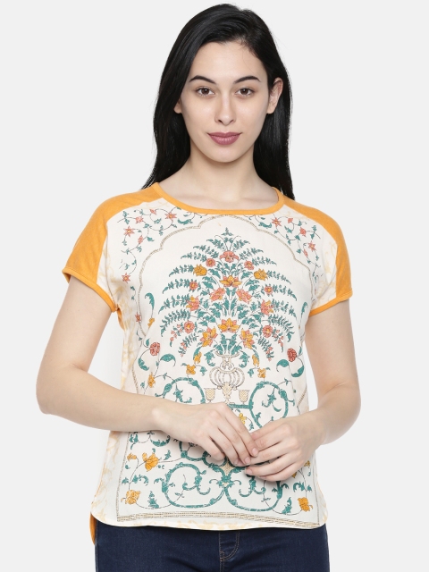 People Women Yellow & White Printed Top