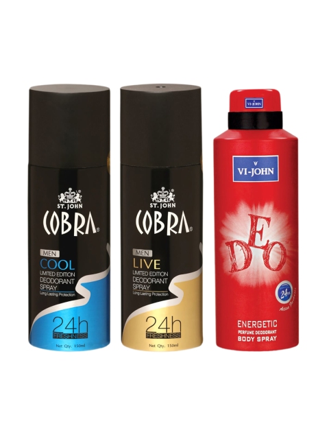VI-JOHN Men Set Of 3 Cobra & Deo Deodorant Spray - Energetic 175 ml - Cool & Live 150 ml Each, Multi
VI-JOHN Men Set Of 3 Cobra & Deo Deodorant Spray - Energetic 175 ml - Cool & Live 150 ml Each, Multi