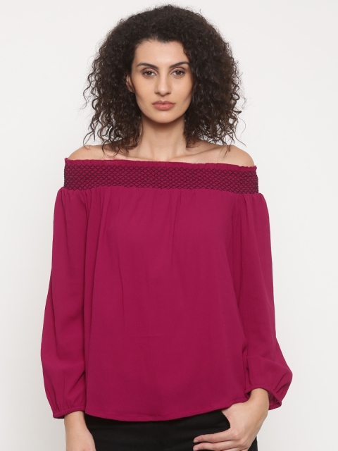 Global Desi Women Magenta Solid Bardot Top