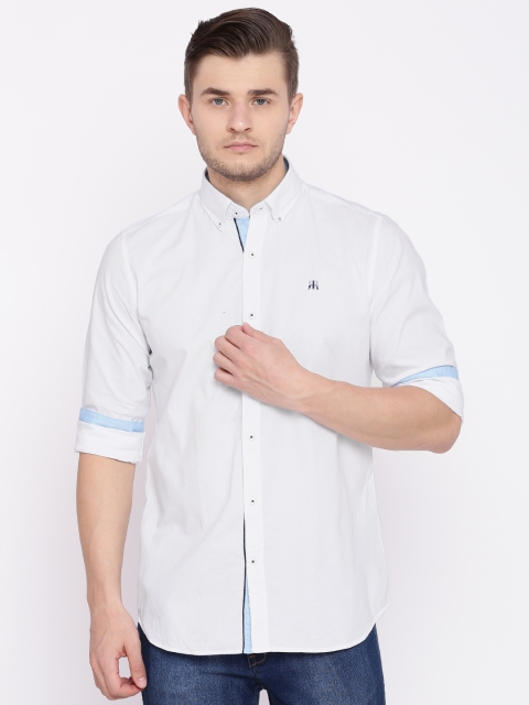 Raymond Men White Contemporary Regular Fit Solid Casual Shirt
