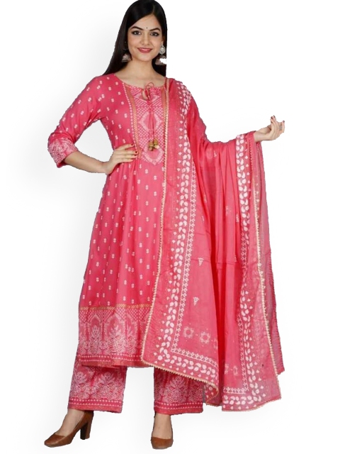 SP DESIGNS Women Coral Floral Printed Kurta with Palazzos & With Dupatta