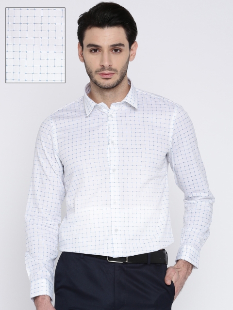 Arrow New York Men White & Blue Slim Fit Checked Formal Shirt