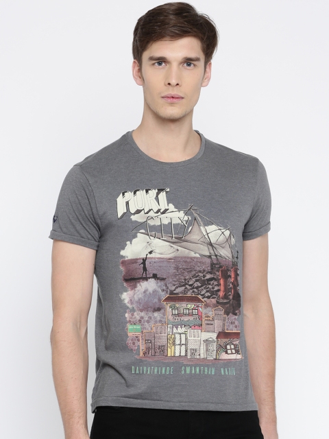 Solly Jeans Co. Men Grey Printed Round Neck T-shirt