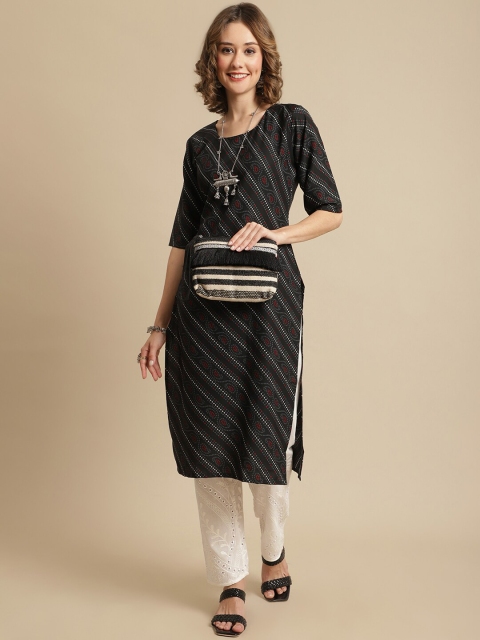 KALINI Women Multicoloured Chevron Keyhole Neck Extended Sleeves Thread Work Block Print Handloom Crepe Kurta, Multi
KALINI Women Multicoloured Chevron Keyhole Neck Extended Sleeves Thread Work Block Print Handloom Crepe Kurta, Multi