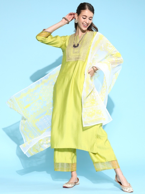 Indo Era Women Yellow Embroidered Sequinned Liva Kurta with Palazzos & With Dupatta
Indo Era Women Yellow Embroidered Sequinned Liva Kurta with Palazzos & With Dupatta