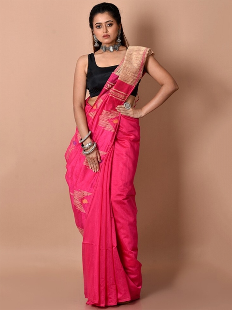 AllSilks Pink & Beige Ethnic Motifs Silk Cotton Saree