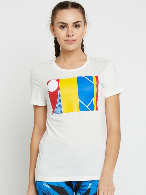 ADIDAS Women White NY Graphic Printed Round Neck T-shirt