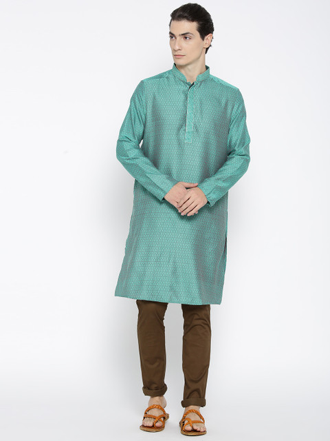 indus route by Pantaloons Men Sea Green & Rust Brown Woven Design Straight Kurta 
indus route by Pantaloons Men Sea Green & Rust Brown Woven Design Straight Kurta