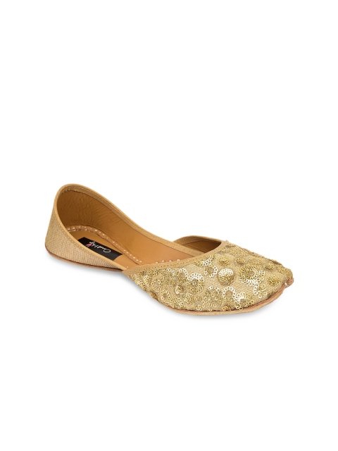 Coral Haze Women Gold-Toned Embellished Handcrafted Mojaris