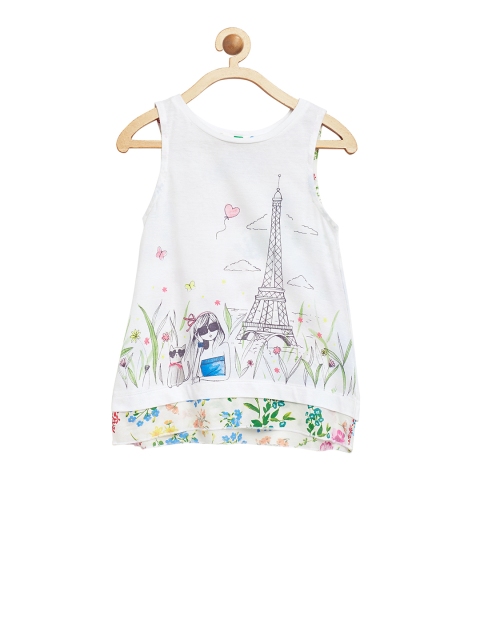 United Colors of Benetton Girls White Printed A-Line Top