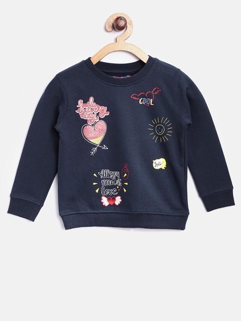 Nauti Nati Girls Navy Printed Sweatshirt, Navy blue